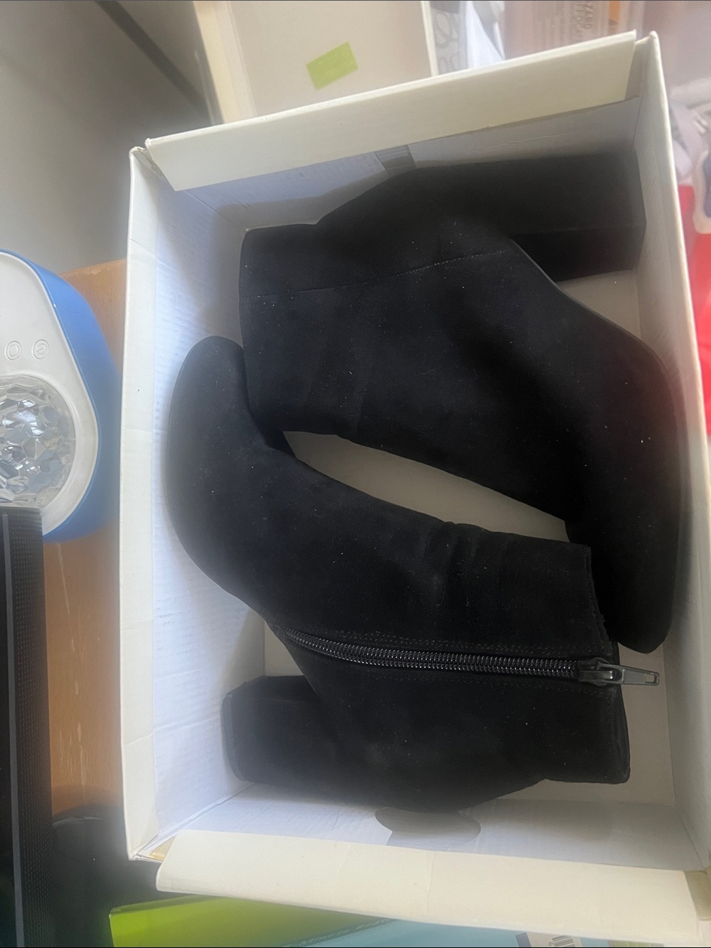 Steve Madden Black Suede Chunky Heel Ankle Boots - Picture 3 of 4